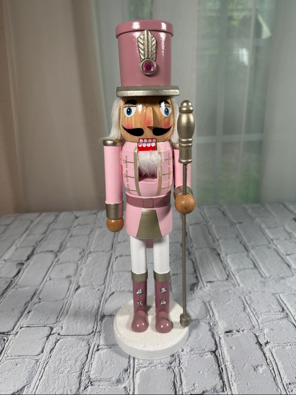 Pink Nutcracker Soldier Figurine Christmas Decor 14” Wooden Nutcracker King